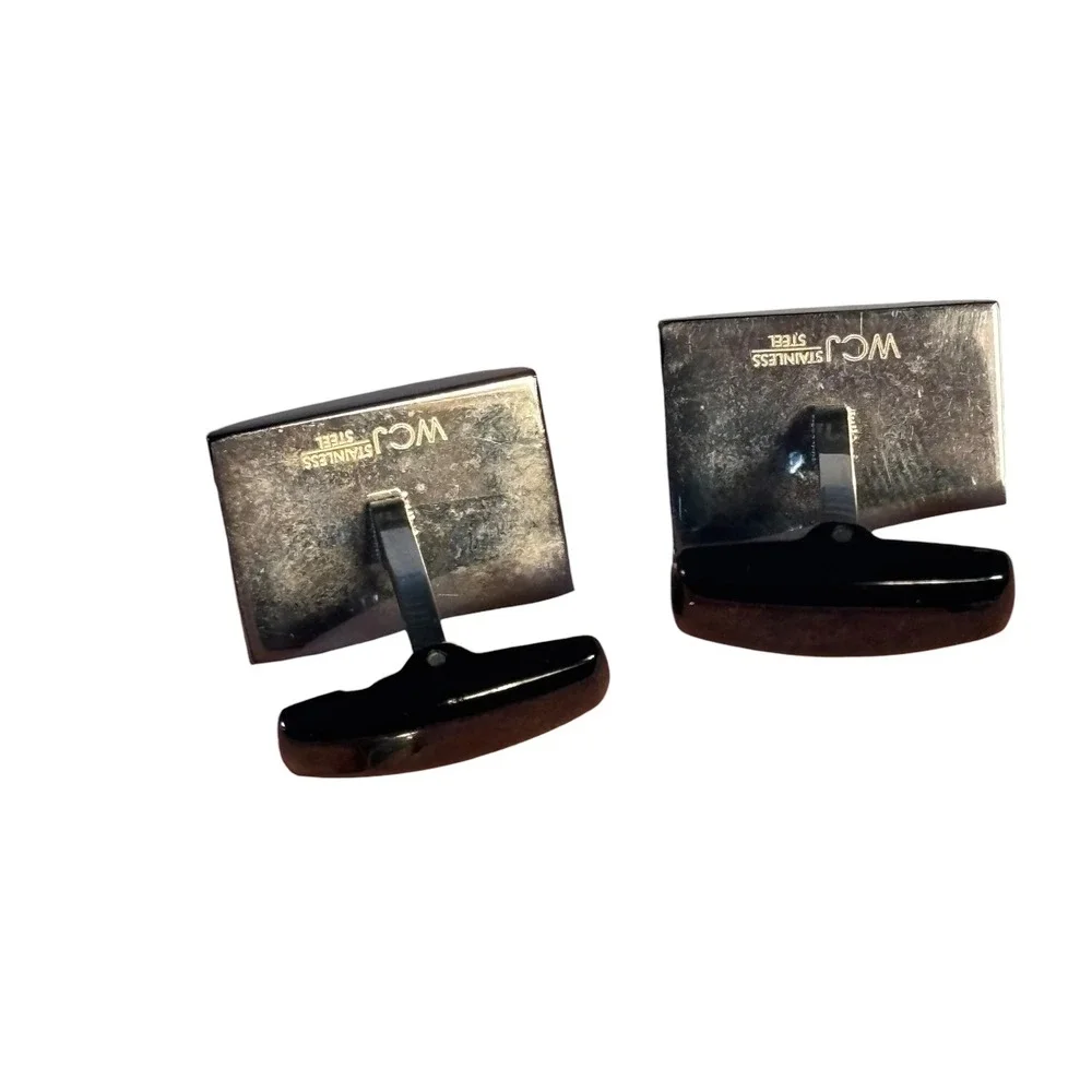 WCJ Stainless‎ Steel Black Onyx Mens Cufflinks Formal Business Dress Shirt